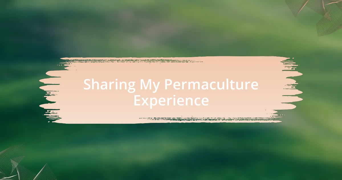 Sharing My Permaculture Experience